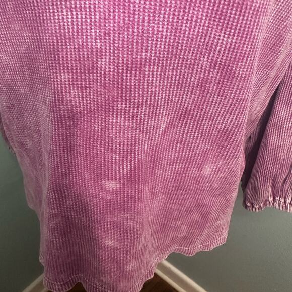 Pilcro Anthropologie Tie-Dye Thermal Top 3/4 Sleeve Petite Pink Women's - Picture 10 of 10